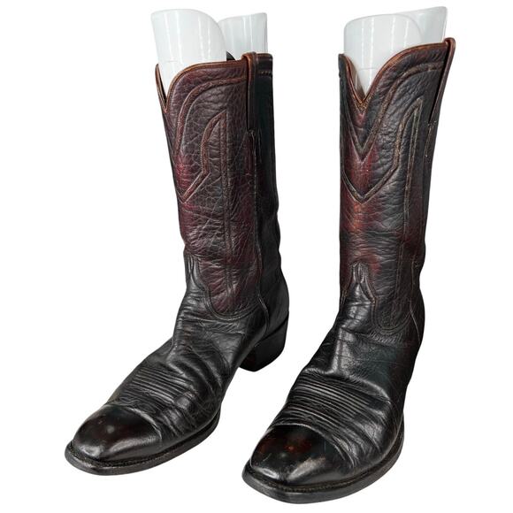 Vintage Lucchese Men’s Black Cherry Leather Cowboy Boots Size US 11.5 D main image 7
